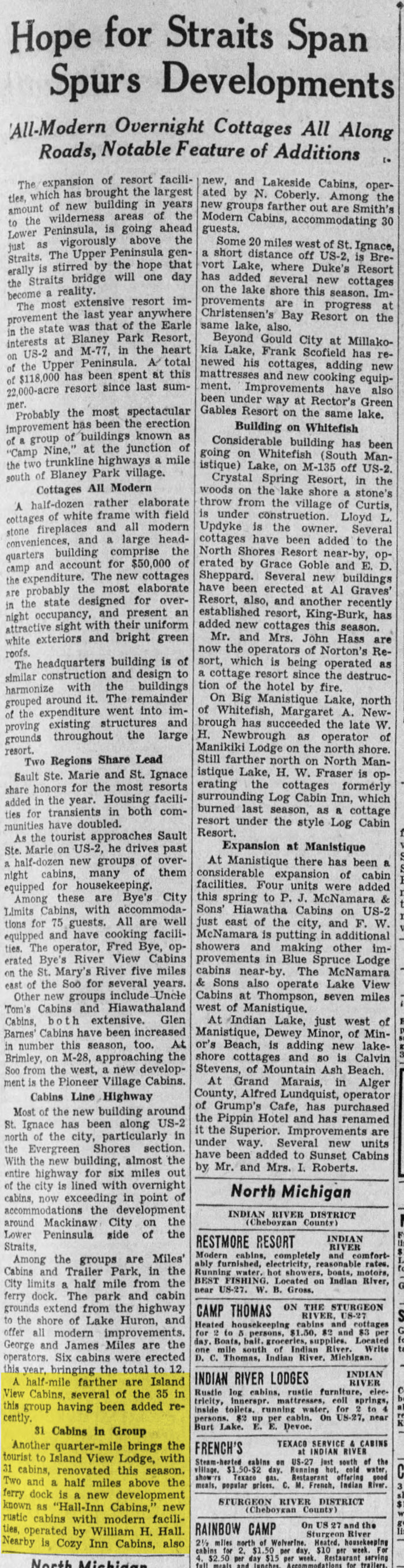Chalet North Motel (Island View Lodge Motel) - June 18 1939 Article